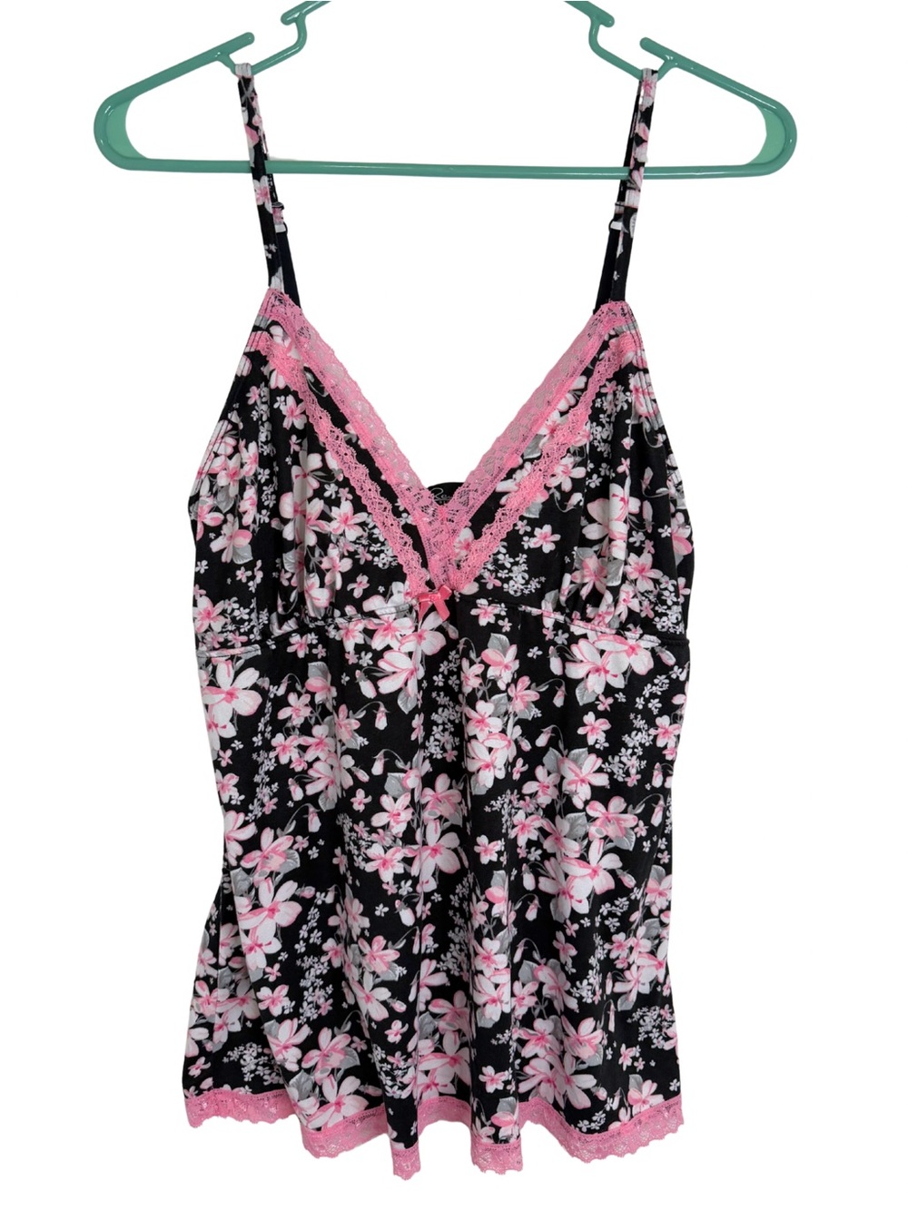 3/$20 Rene Rofe Black & Pink Floral Lace Trim Cami Pajama Top